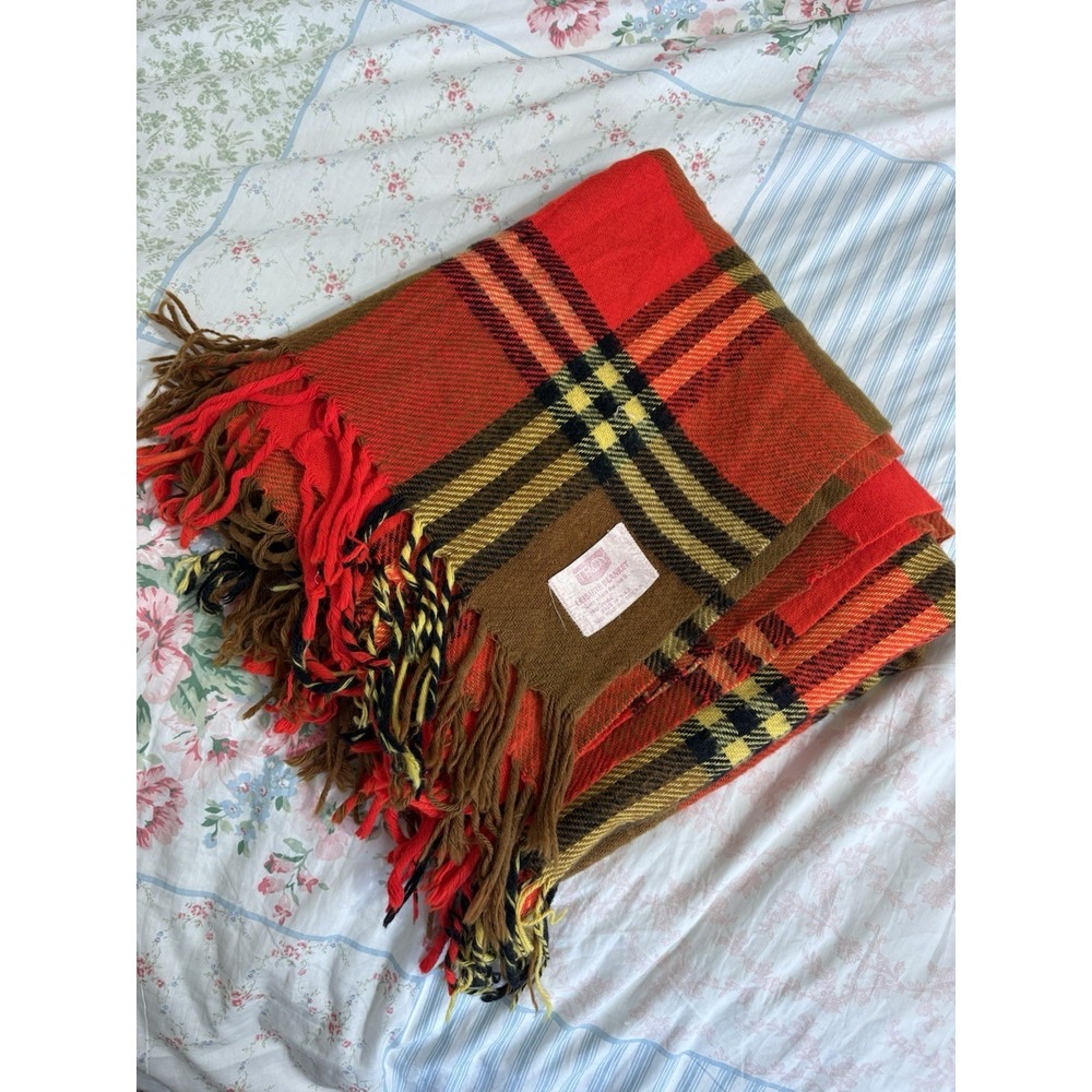 Vintage Troy Leisure Throw Blanket Made In USA 51"x52" MCM 70s Stadium‎ Throw